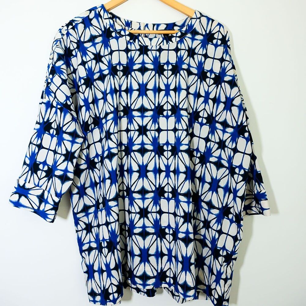Banana Republic Blouse Blue White abstract XL office casual boho‎